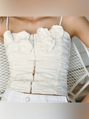 Zara White Ruched Floral Appliqué Corset Top XL